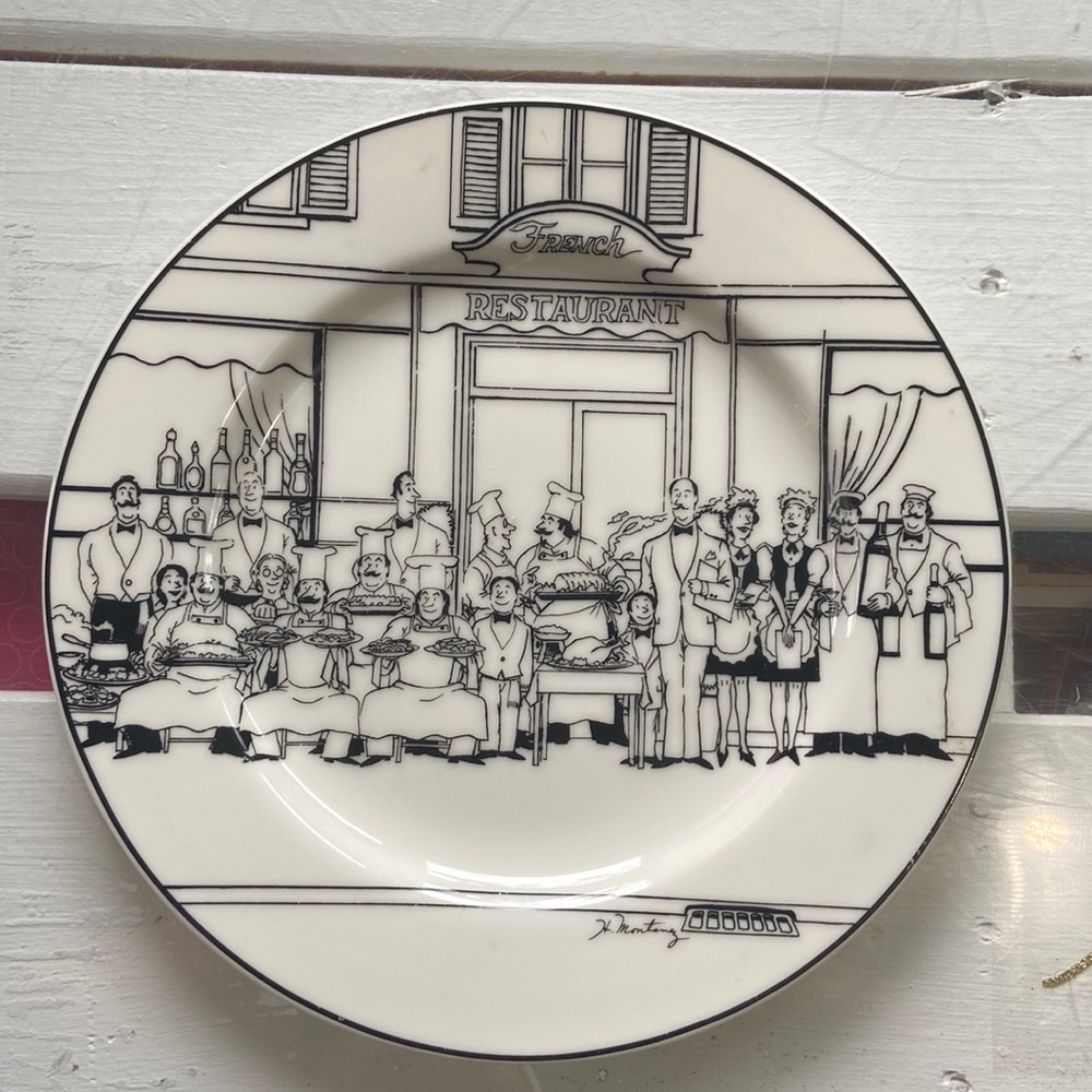 Epoch "Le Restaurant" Serving Platter/Chop Plate Black White French Bistro EUC